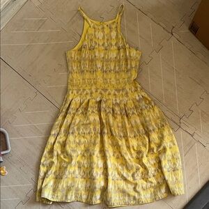 Calvin Klein Yellow and Gray Patterned Midi Dress